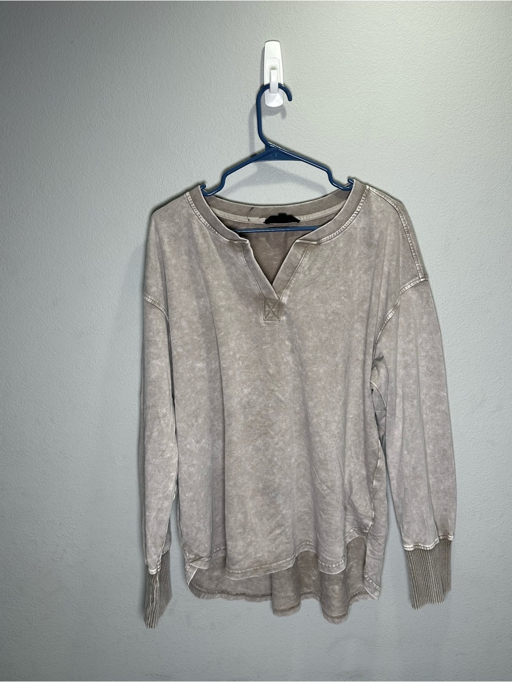 Jane and Delancey Mineral-Wash Tan Split V Pullover Sweatshirt